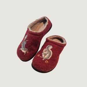 LL Bean Daybreak Scuffs Slippers Womens 10 Red Boiled Wool Squirrel 305194